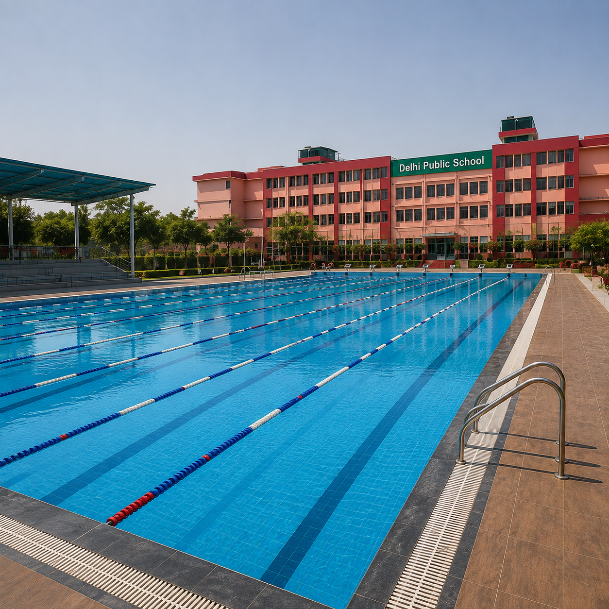 Students swimming in the school pool