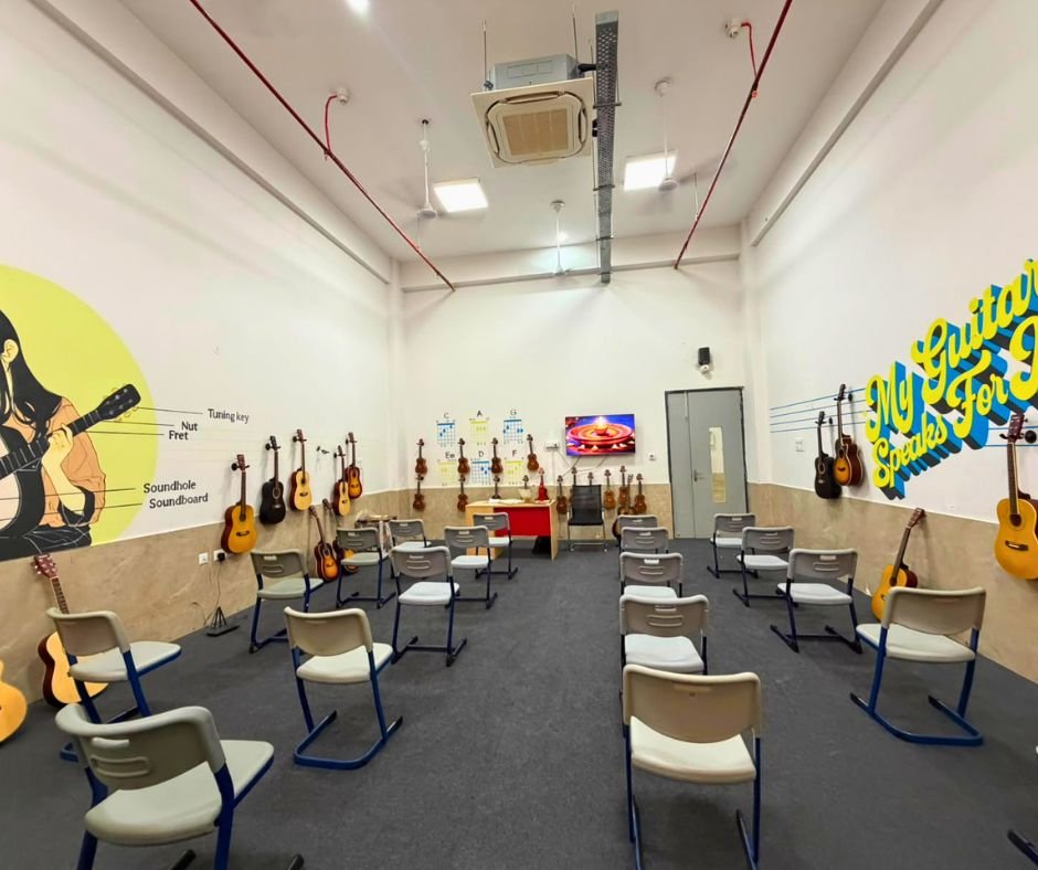Students learning music