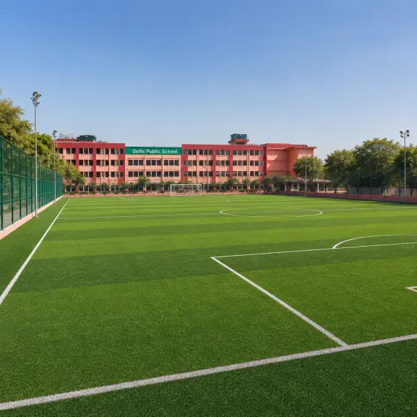 Football turf with the school building behind
