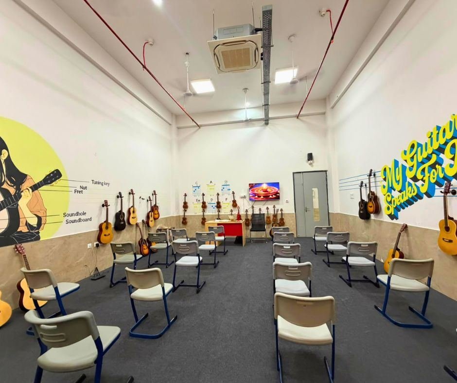 Music room with instruments at DPS Gurugram