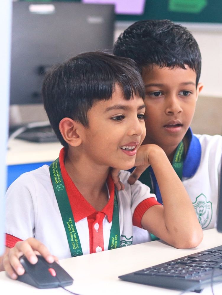 Students using technology in a smart classroom at DPS Gurugram